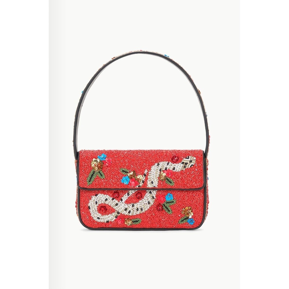 Staud Tommy Beaded Shoulder Bag Year of the Snake Red NEW